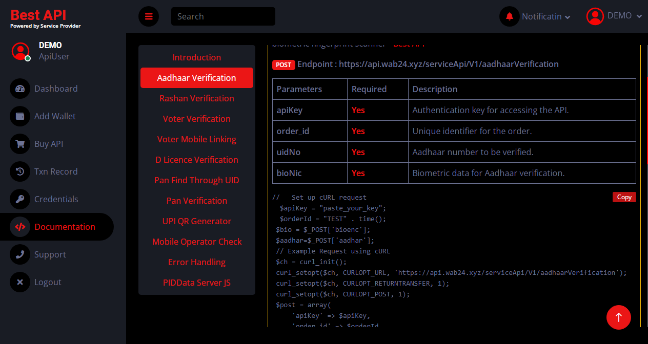 Verification API Admin Panel